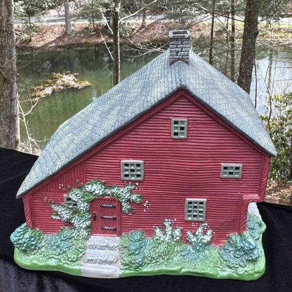 Vintage Old Stonigan 20010203 Lang & Wise Red Saltbox Porcelain House & Mailbox - Picture 4 of 12